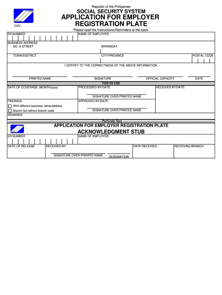 Sss Web Registration for Employer Form