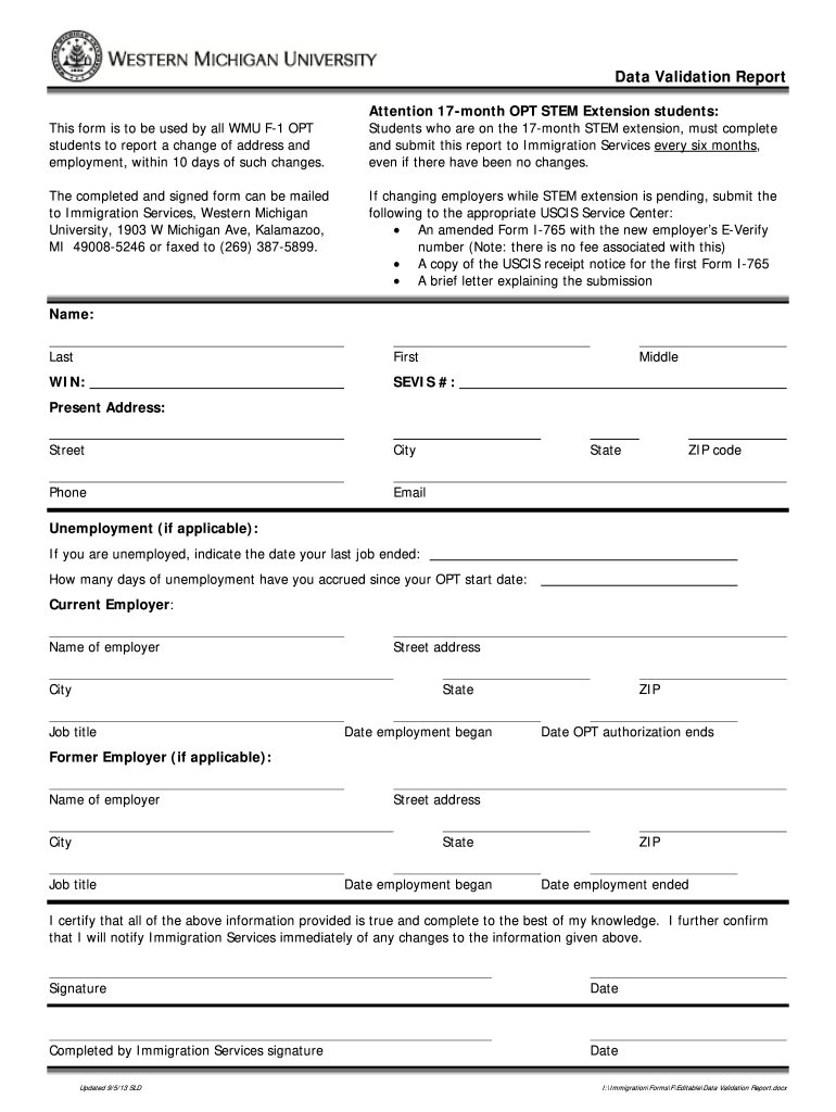 Get and Sign Data Validation Report Western Michigan University Wmich 2013-2022 Form