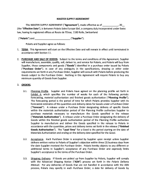 Master Supply Agreement  Form