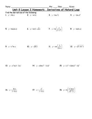 Natural Log Worksheet  Form