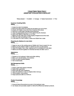 Salon Assistant Duties Checklist  Form