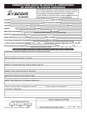 Formato Para Envio De Equipos a Laboratorio De Soporte De Syscom