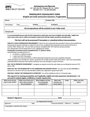 Dvc Prerequisite Form