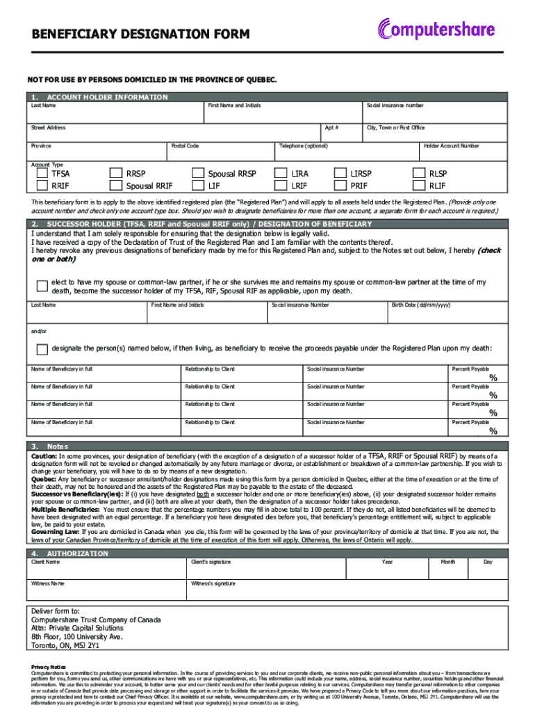 Computershare Beneficiary Designation Form