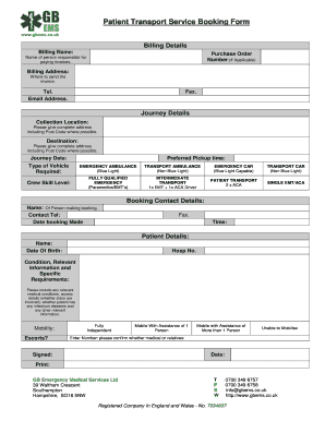 Patient Transport Service Booking Form