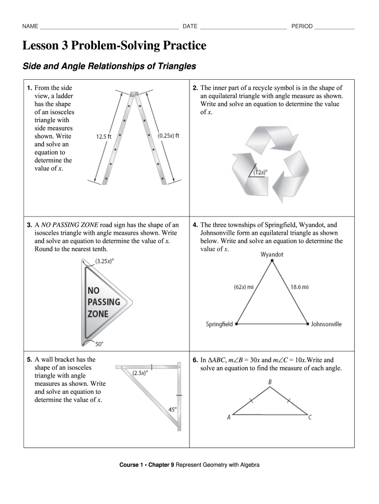 Lesson 3 Problem Solving Practice Angles of Triangles Answer Key  Form