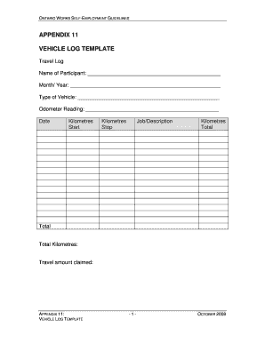 APPENDIX 11 VEHICLE LOG TEMPLATE Welcomepeterboroughca  Form