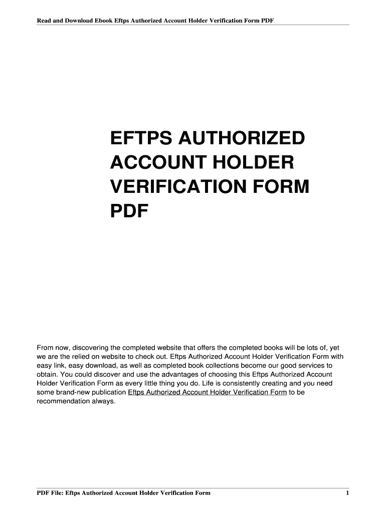 Eftps Authorized Account Holder Verification Form