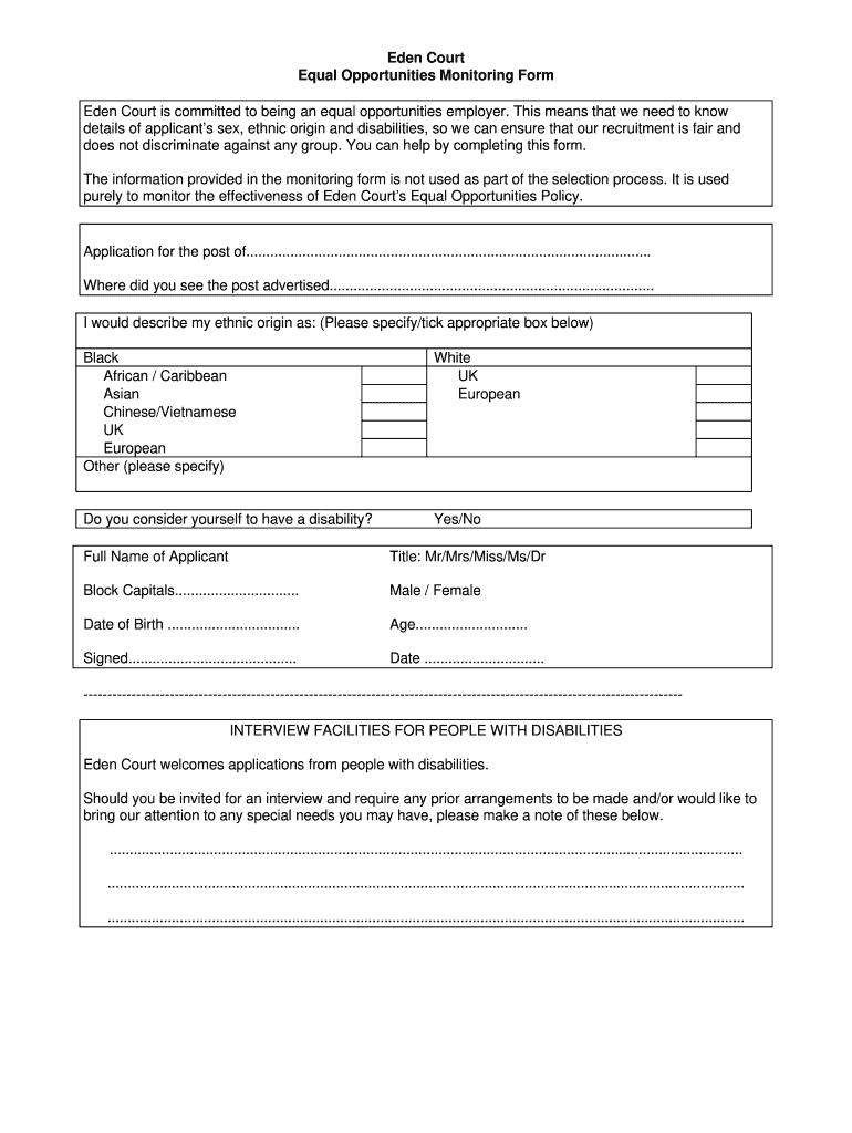 Eden Court Equal Opportunities Monitoring Form