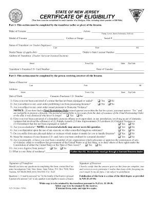 STATE of NEW JERSEY CERTIFICATE of ELIGIBILITY  Form