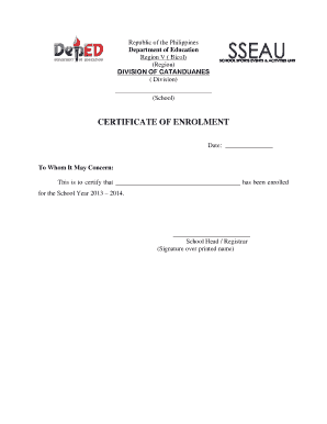 Certificate of Enrollment  Form