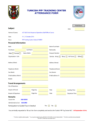 Turkish Pfp Training Center  Form