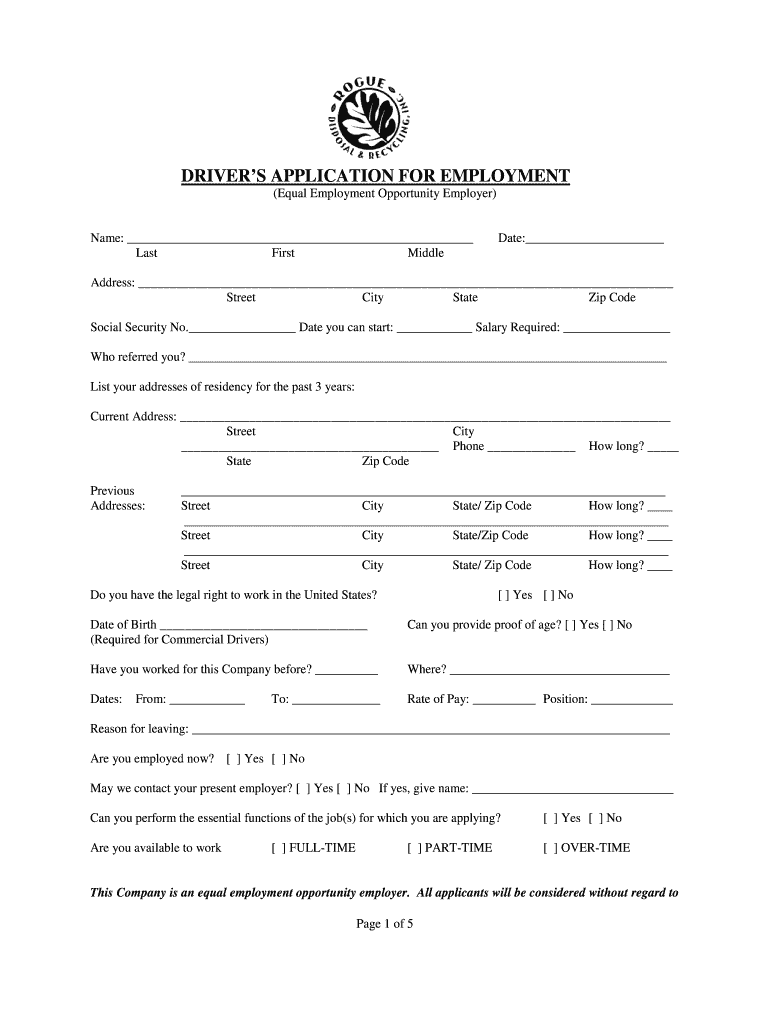 Rogue Disposal Employment  Form