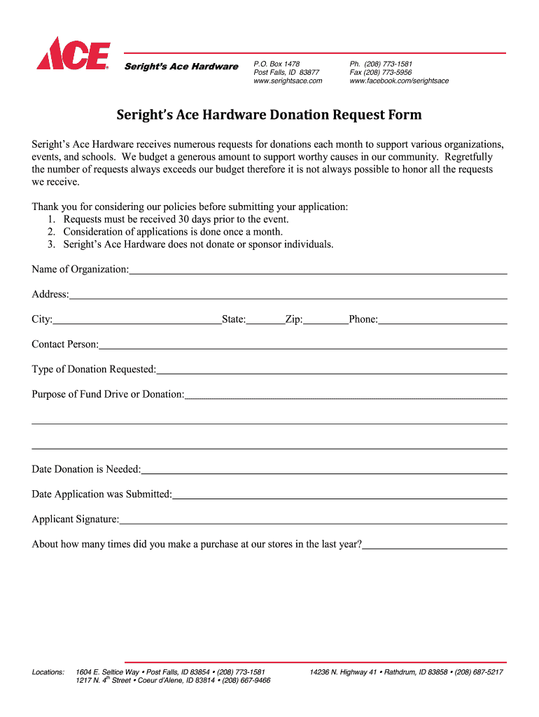 Ace Hardware Donation Request  Form
