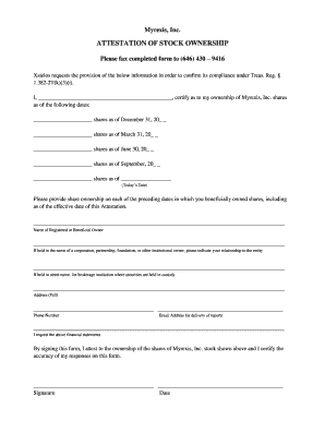 Attestation of Ownership Form Myrexis Inc