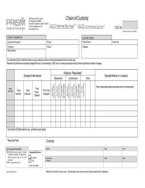 Chain of Custody Prism Analytical Technologies Inc  Form