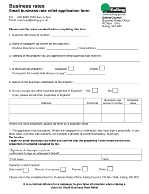 Small Business Rate Relief Application Bformb Ealing