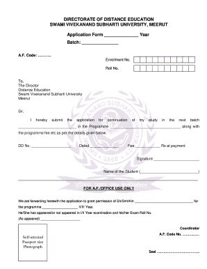 Application for Correction of Marks in Marksheet Vivekananda Subharti University  Form