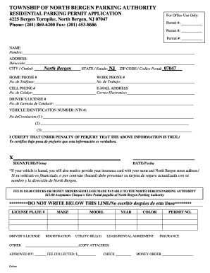 North Bergen Parking Authority  Form