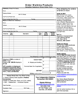 Watkins Order Sheet  Form