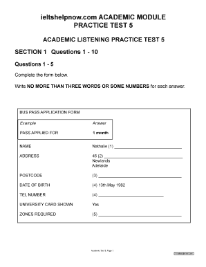 Bus Pass Application Form Listening Answers