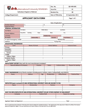 Applicant Data Form AMA International University Bahrain Amaiu Edu