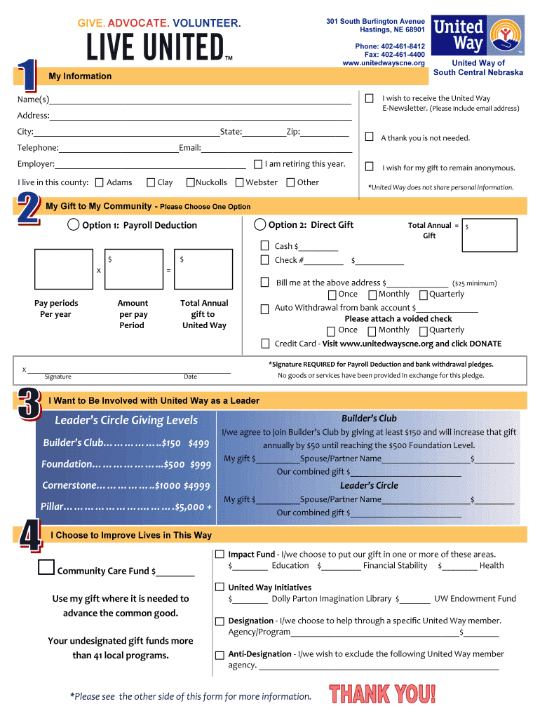  Electronic Pledge Card  United Way of South Central Nebraska  Unitedwayscne 2016-2024