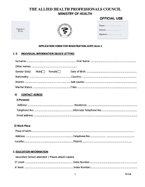 Allied Health Application Form