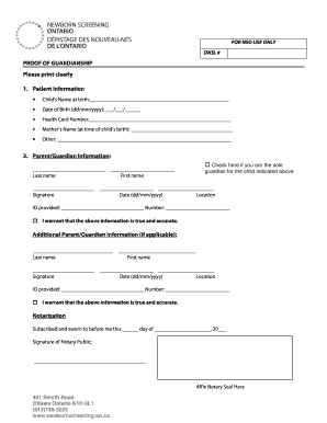 Proof of Legal Guardianship  Form