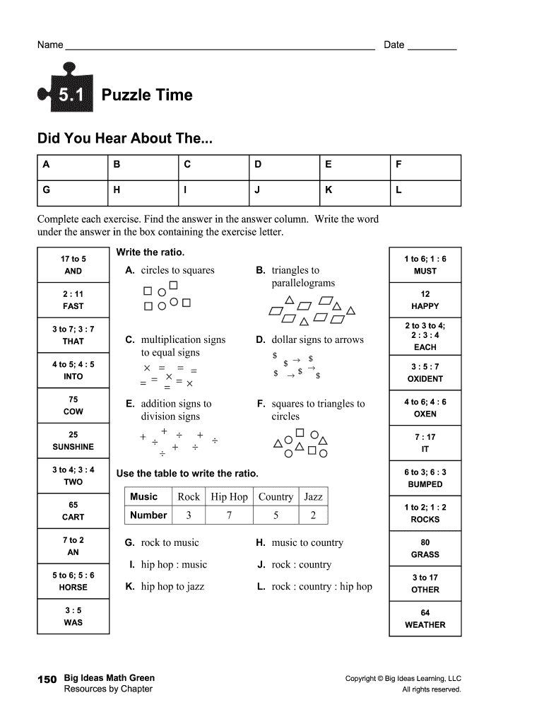 5 1 Puzzle Time Answer Key  Form