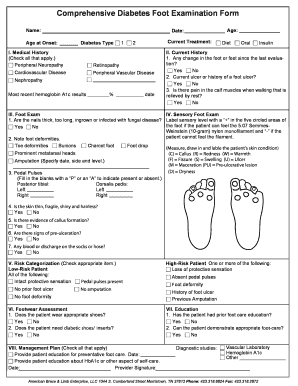 Comprehensive Diabetes Foot Examination Form American Brace