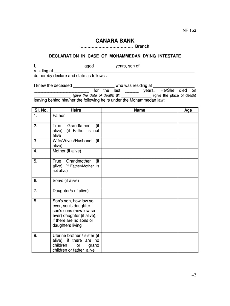 Canara Bank Death Claim Form