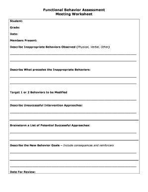 Functional Behavior Assessment Worksheet  Form