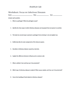 Infectious Disease Worksheet Answers  Form