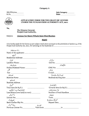 Punjab Food Authority Licence Fees  Form