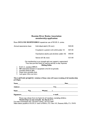 Russian River Rodeo Association Membership Application Russianriverrodeo  Form