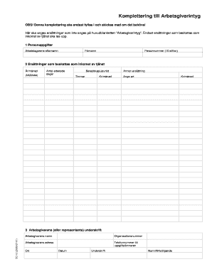 Komplettering Till Arbetsgivarintyg PDF  Form