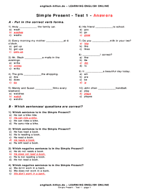 Simple Present Test 1 Resuelto  Form