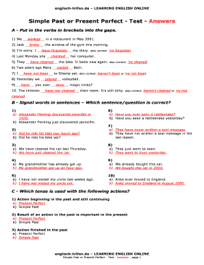 English Hilfen De Learning English Online Simple Past or Present Perfect Test 1  Form