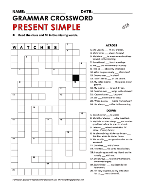Present Simple Crossword  Form