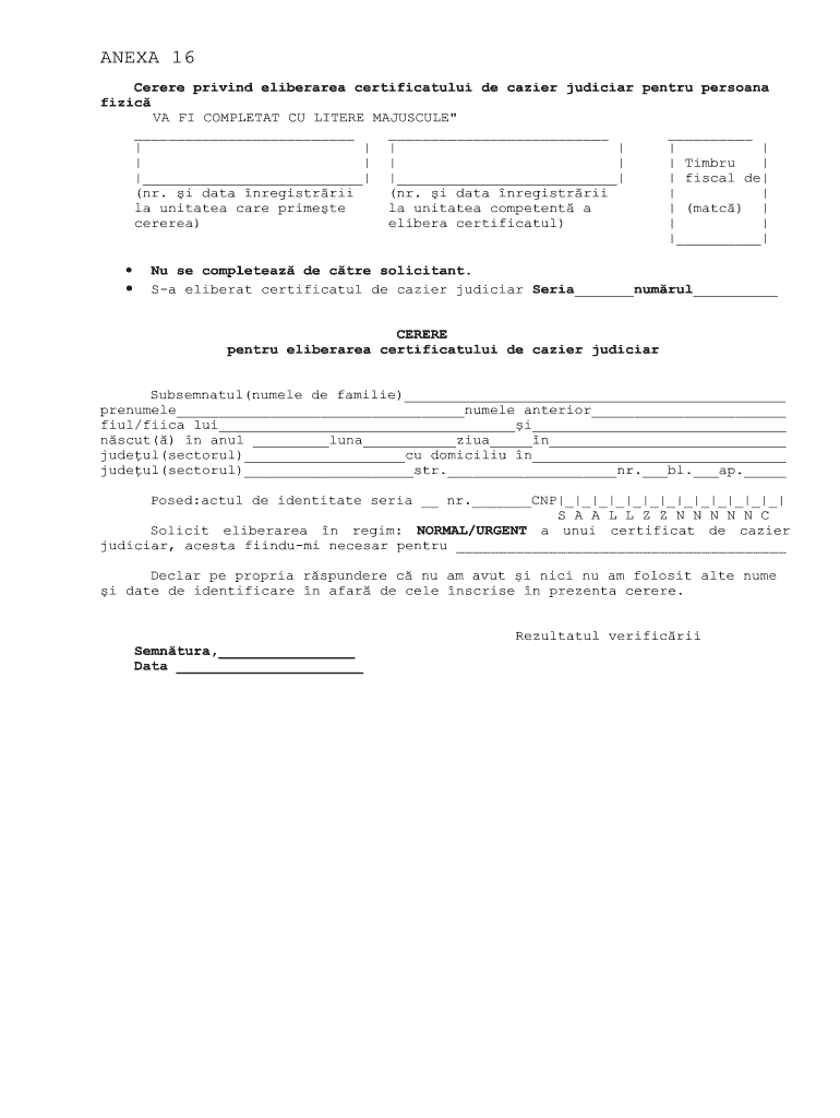 Eliberare Cazier Judiciar Online  Form