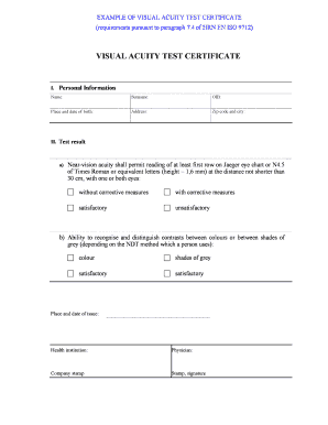 VISUAL ACUITY TEST CERTIFICATE Bhdkbrbbhrb  Form