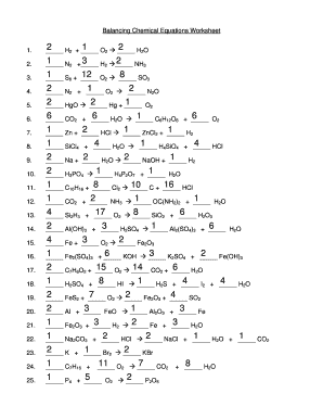 Balancing Chemical Equations Worksheet  Form