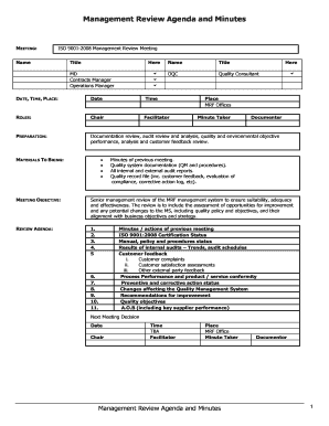 Minutes of Meeting Master Form for Minutes