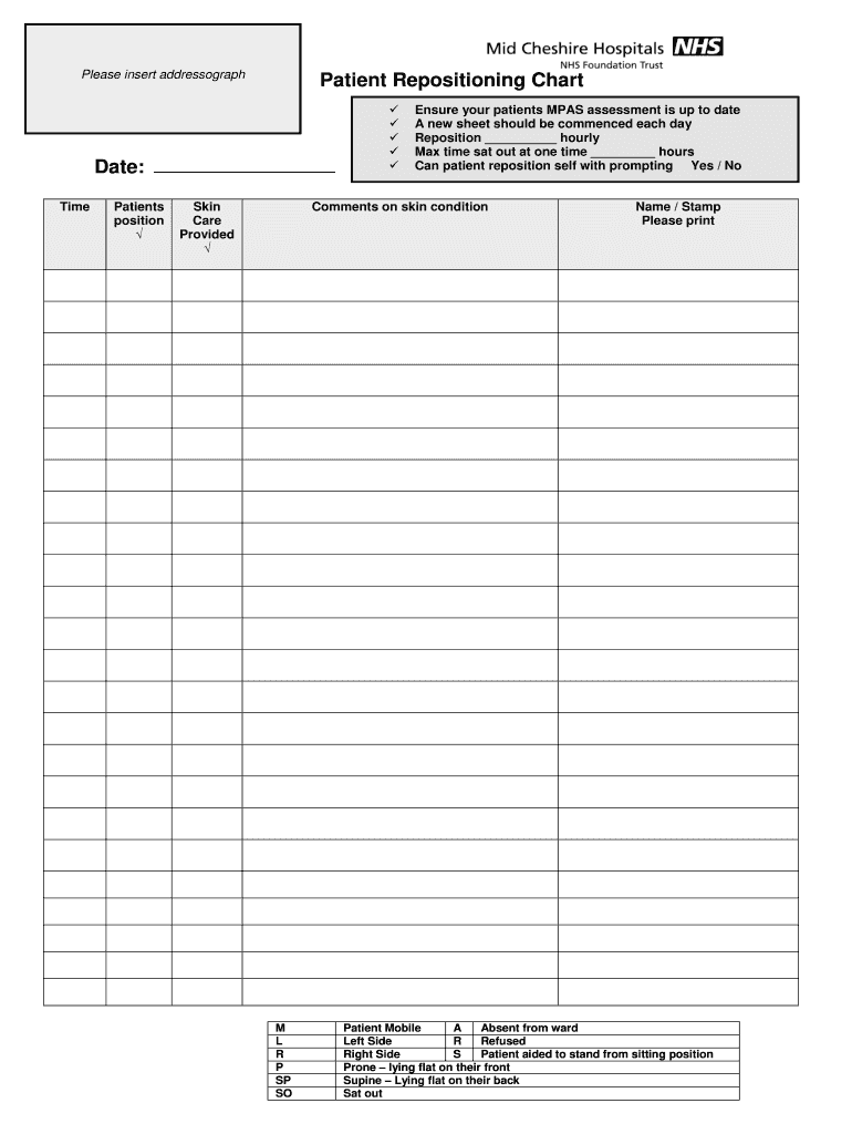 Patient Repositioning ChartPlease Insert Addressograph  Form