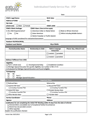 Individualized Family Service Plan IFSP S3 Amazonaws Com  Form