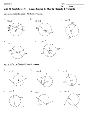 Angles Formed by Chords Secants and Tangents Worksheet Answers PDF