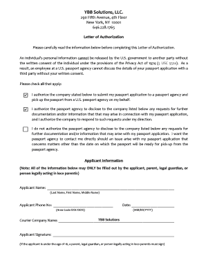 YBB Letter of Authorization Passport Rush  Form