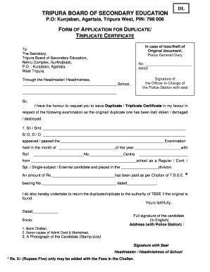 Tbse Duplicate Certificate Form