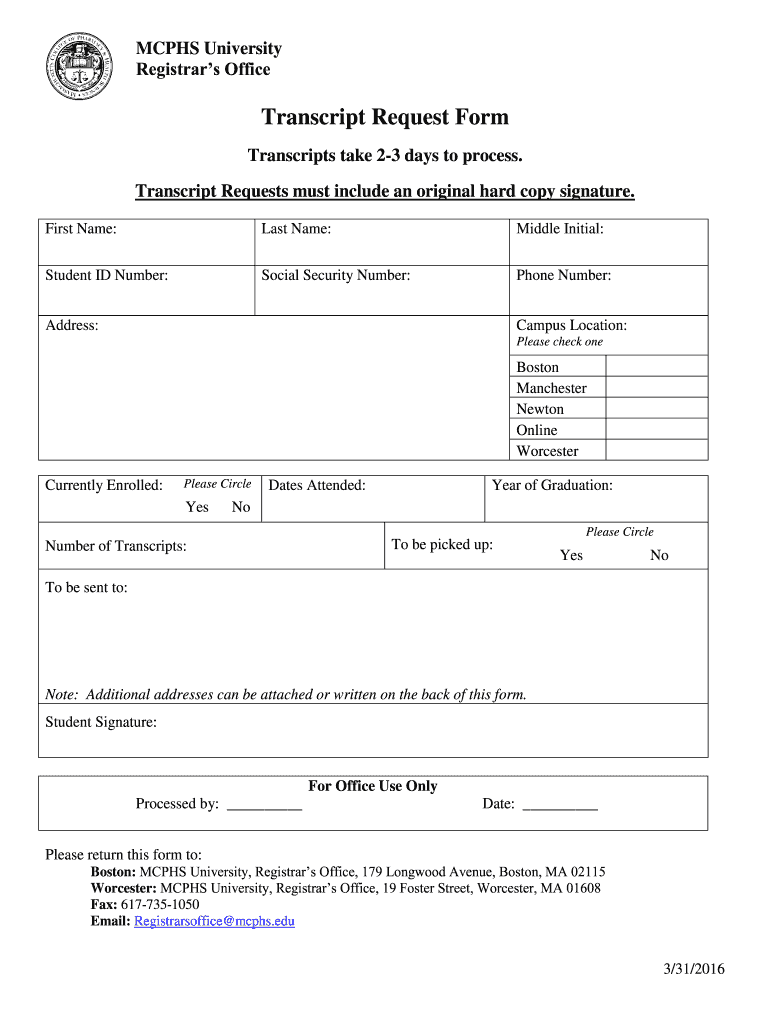  Mcphs Transcript Request 2016-2024